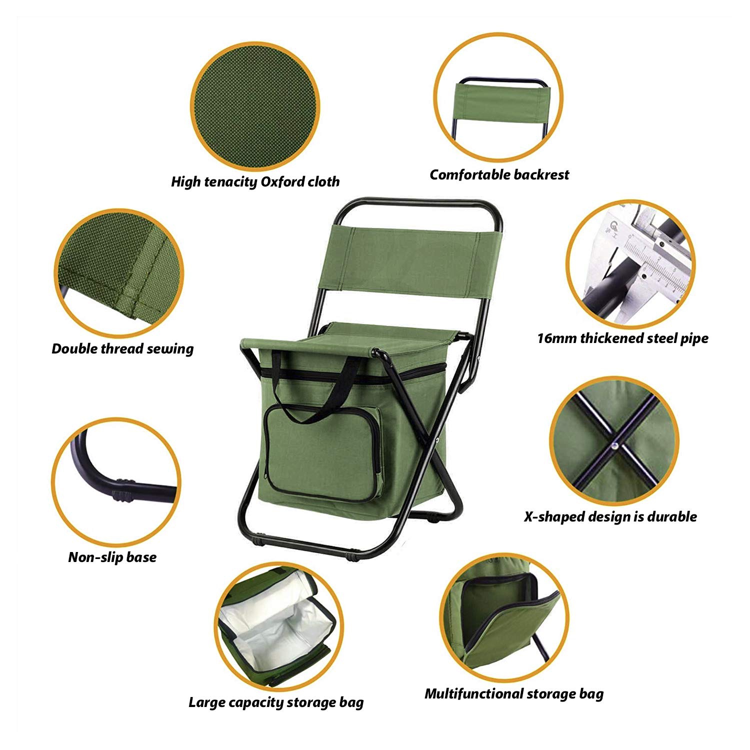 Chaise sac à dos multifonction 3-en-1 avec sac isotherme Sac de voyage petit tabouret de camping pliable glacière portable Sac à pique-nique Sac de
