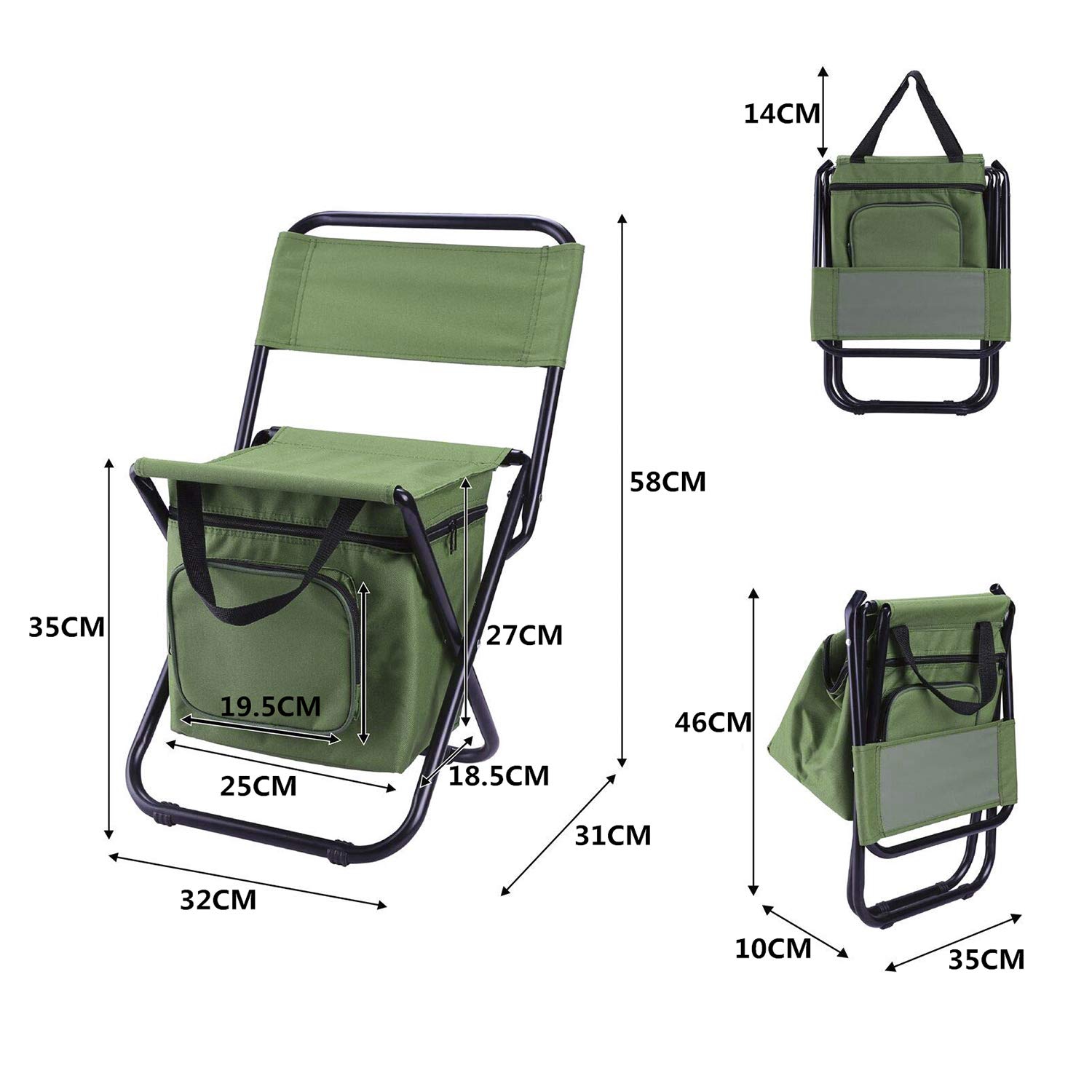 Chaise sac à dos multifonction 3-en-1 avec sac isotherme Sac de voyage petit tabouret de camping pliable glacière portable Sac à pique-nique Sac de