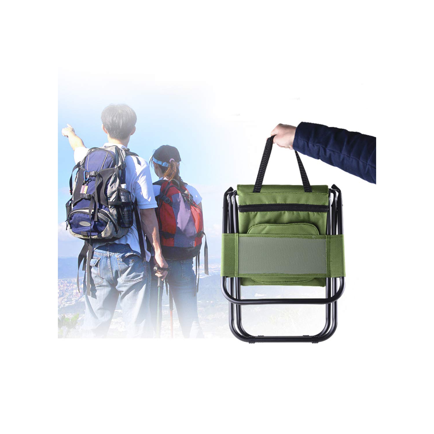 Chaise sac à dos multifonction 3-en-1 avec sac isotherme Sac de voyage petit tabouret de camping pliable glacière portable Sac à pique-nique Sac de