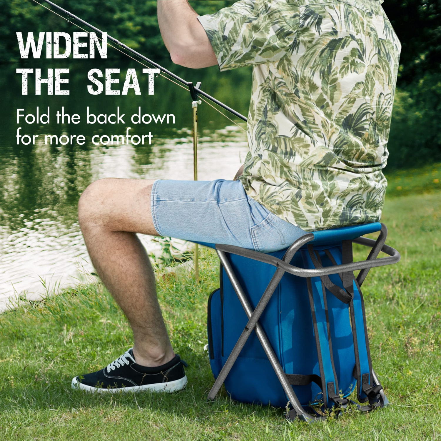 Get Out! Foldable Fishing Chair Backpack Stool with Cooler and Backrest 225 lbs, Size: Large
