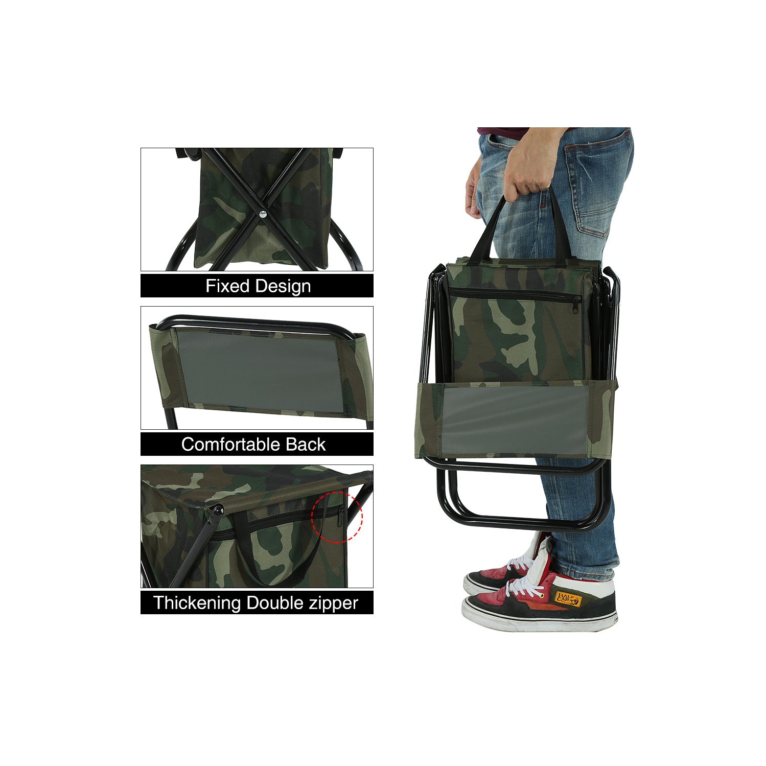 Portable Lightweight Backrest Stool Foldable Backpack Cam Chairs Convenient Carry Replacement for Traveling/Picnic/Hiking/Beach, Camouflage