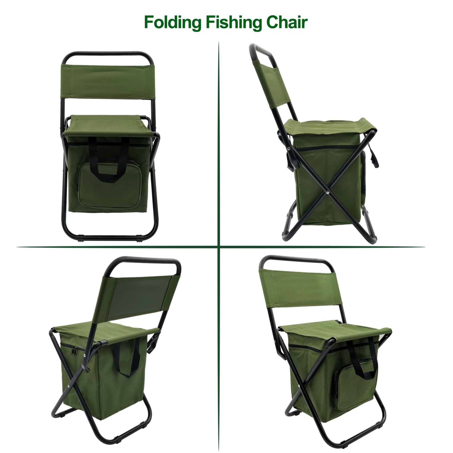 Foldable Camping Chair with Cooler Bag,Lightweight Fishing Chair with Backrest Stool and Handle for Camping,Fishing,Hunting,Hiking,Outdoor