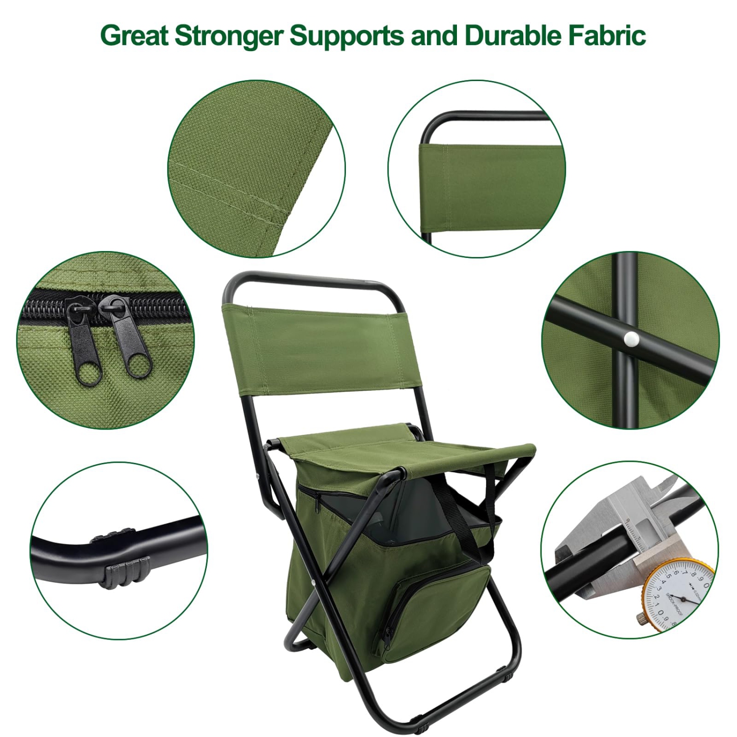 Foldable Camping Chair with Cooler Bag,Lightweight Fishing Chair with Backrest Stool and Handle for Camping,Fishing,Hunting,Hiking,Outdoor