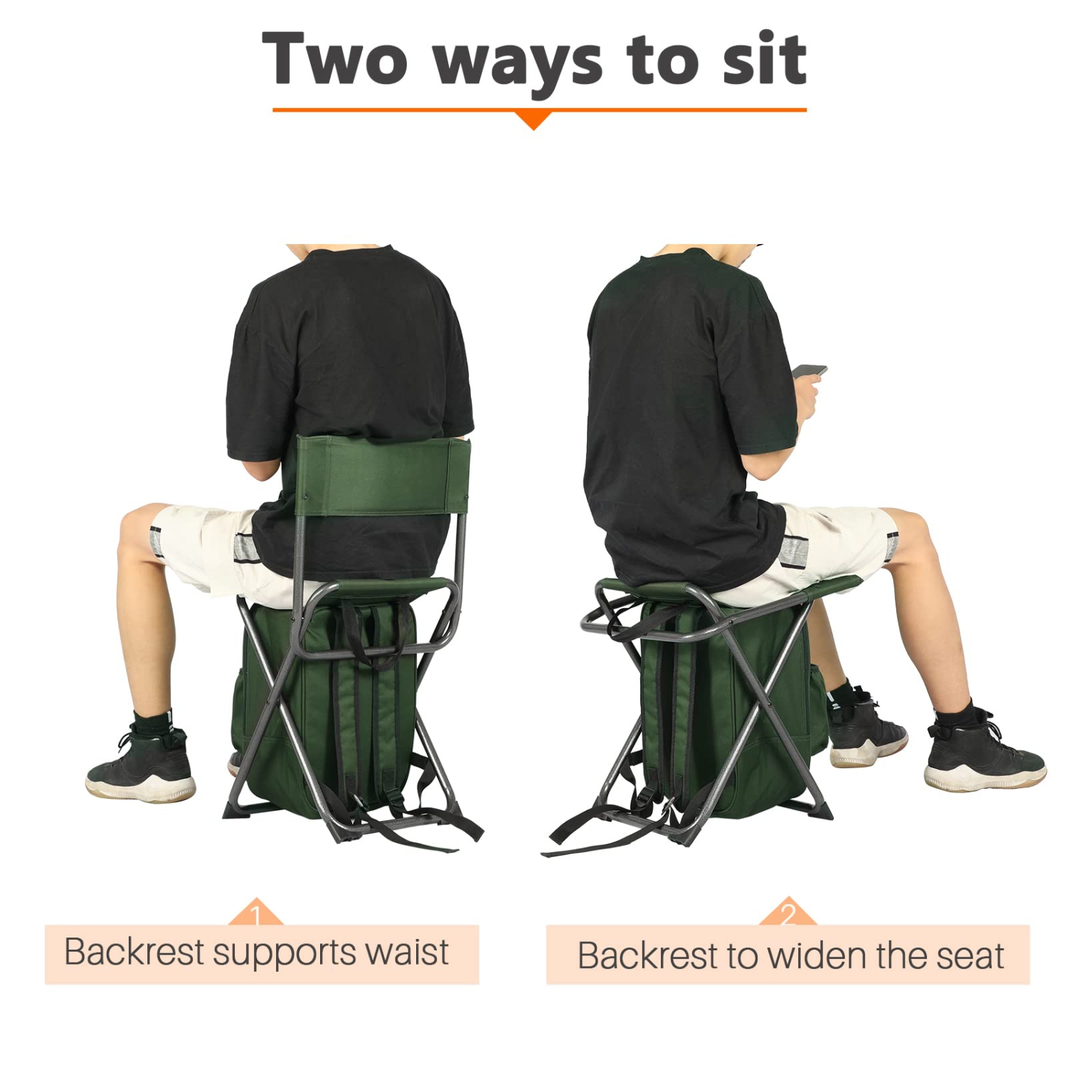 PORTAL Backpack Cooler Chair Fishing Chairs with Backrest Folding Camping  Stool Compact for Outdoors Hiking Hunting Travel, Supports 225 lbs