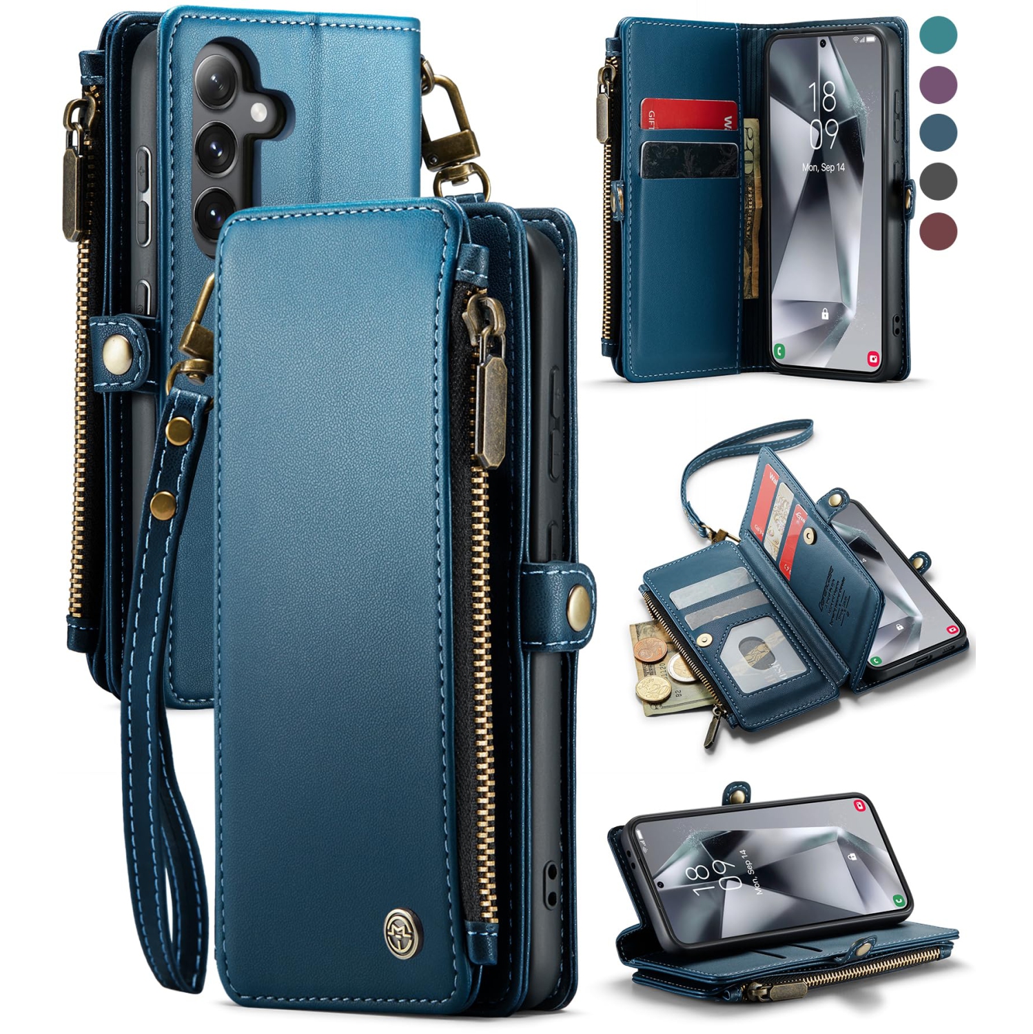 Samsung Galaxy S24 Case, RFID Blocking Galaxy S24 Case Wallet for Women Men with Credit Card Holder, PU Leather Magnetic Flip Zipper Strap Phone Case