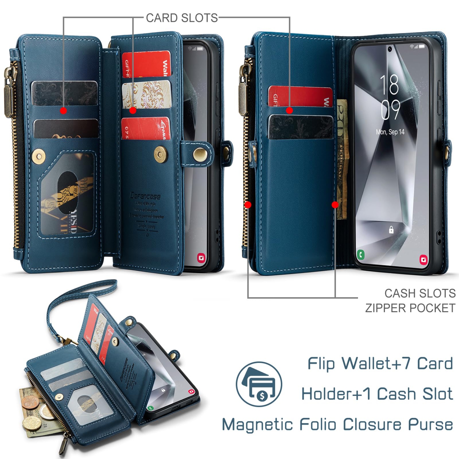 Samsung Galaxy S24 Case, RFID Blocking Galaxy S24 Case Wallet for Women Men with Credit Card Holder, PU Leather Magnetic Flip Zipper Strap Phone Case