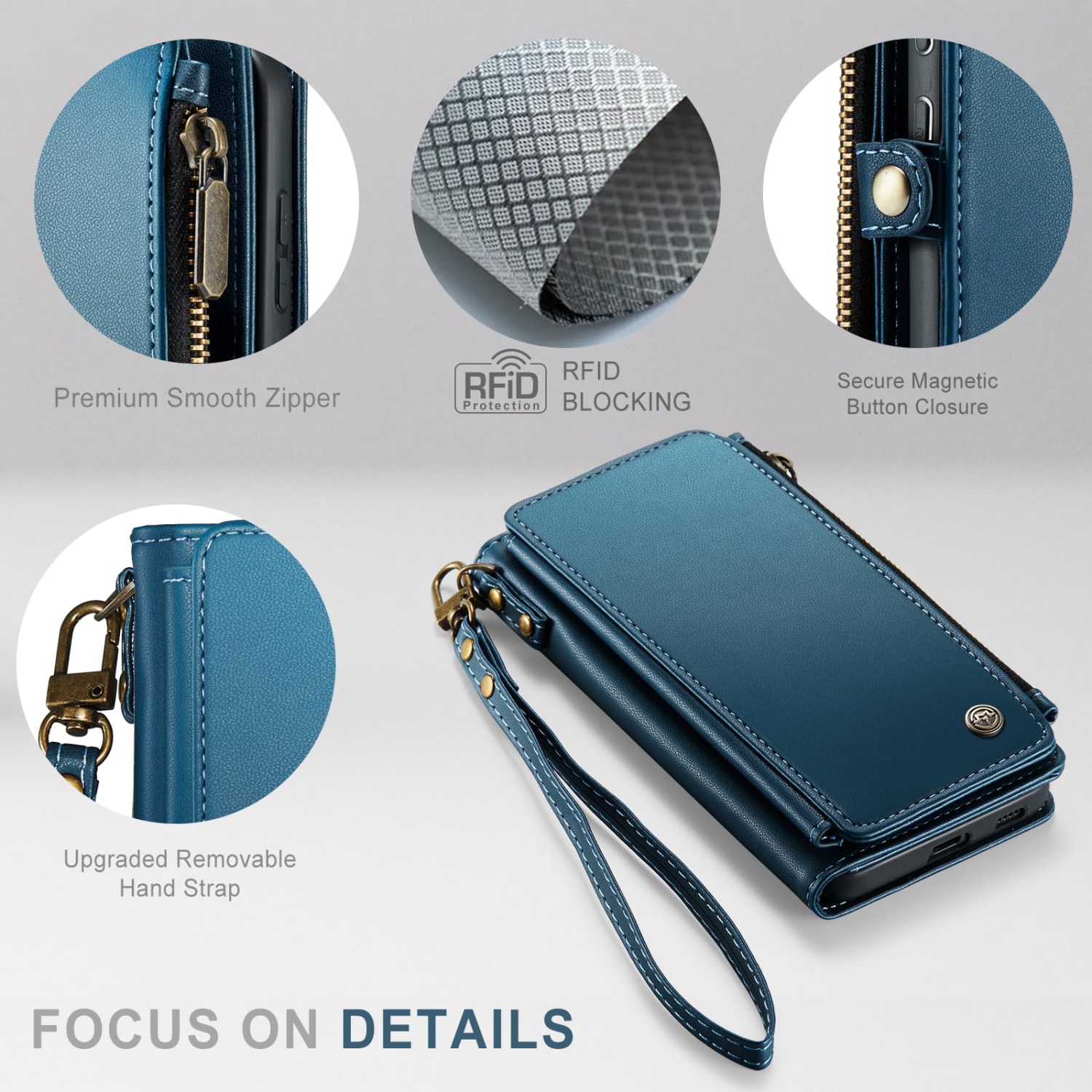 Samsung Galaxy S24 Case, RFID Blocking Galaxy S24 Case Wallet for Women Men with Credit Card Holder, PU Leather Magnetic Flip Zipper Strap Phone Case