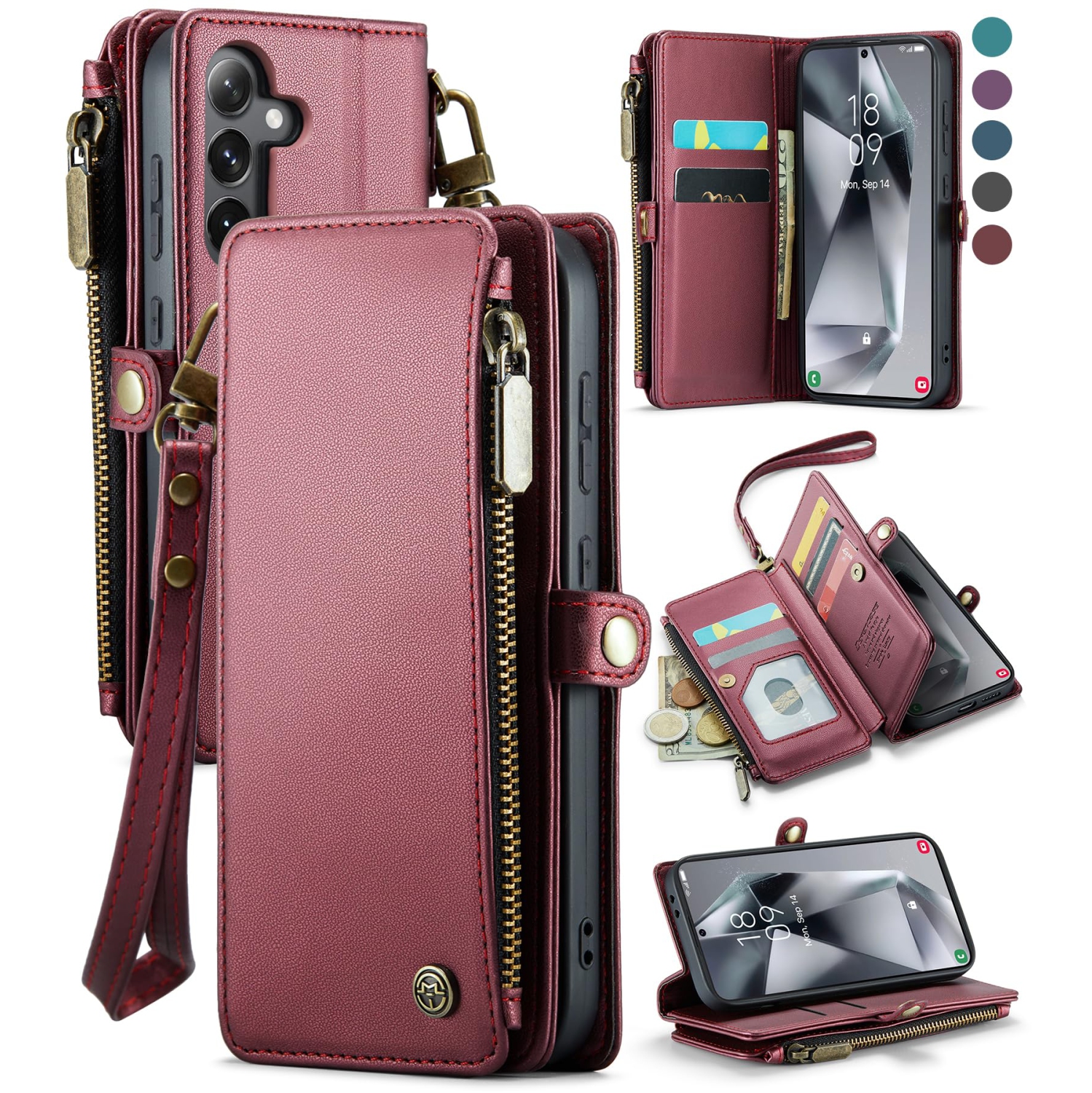 Samsung Galaxy S24 Case, RFID Blocking Galaxy S24 Case Wallet for Women Men with Credit Card Holder, PU Leather Magnetic Flip Zipper Strap Phone Case