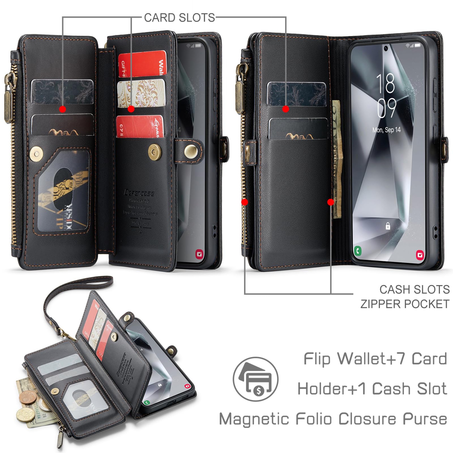 Samsung Galaxy S24 Case, Rfid Blocking Galaxy S24 Case Wallet for Women Men with Credit Card Holder, PU Leather Magnetic Flip Zipper Strap Wallet