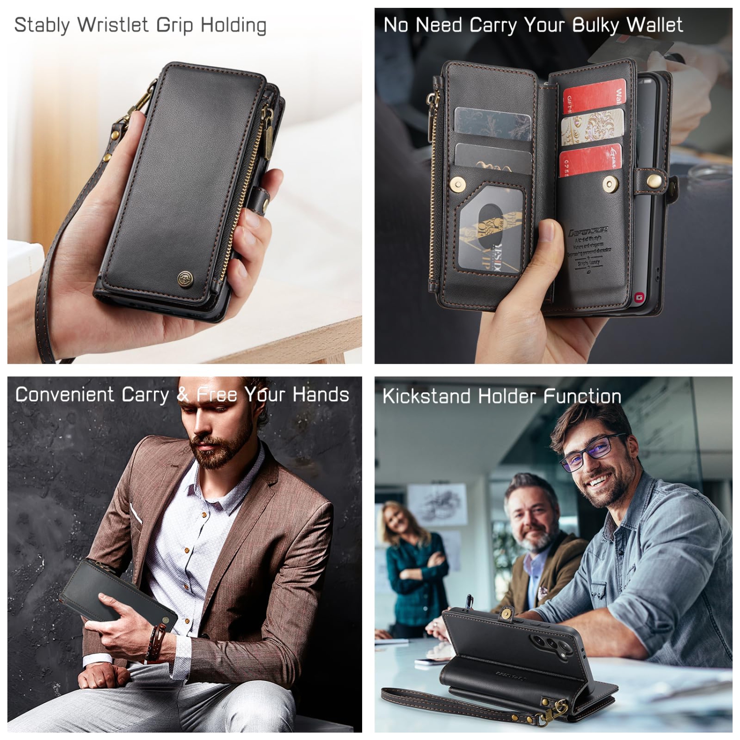 Samsung Galaxy S24 Case, Rfid Blocking Galaxy S24 Case Wallet for Women Men with Credit Card Holder, PU Leather Magnetic Flip Zipper Strap Wallet