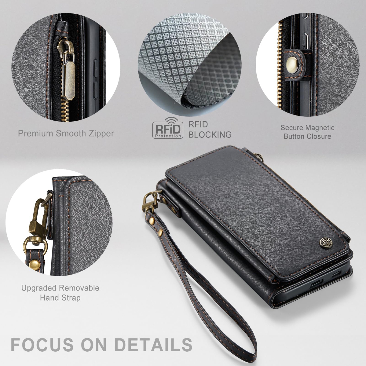 Samsung Galaxy S24 Case, Rfid Blocking Galaxy S24 Case Wallet for Women Men with Credit Card Holder, PU Leather Magnetic Flip Zipper Strap Wallet