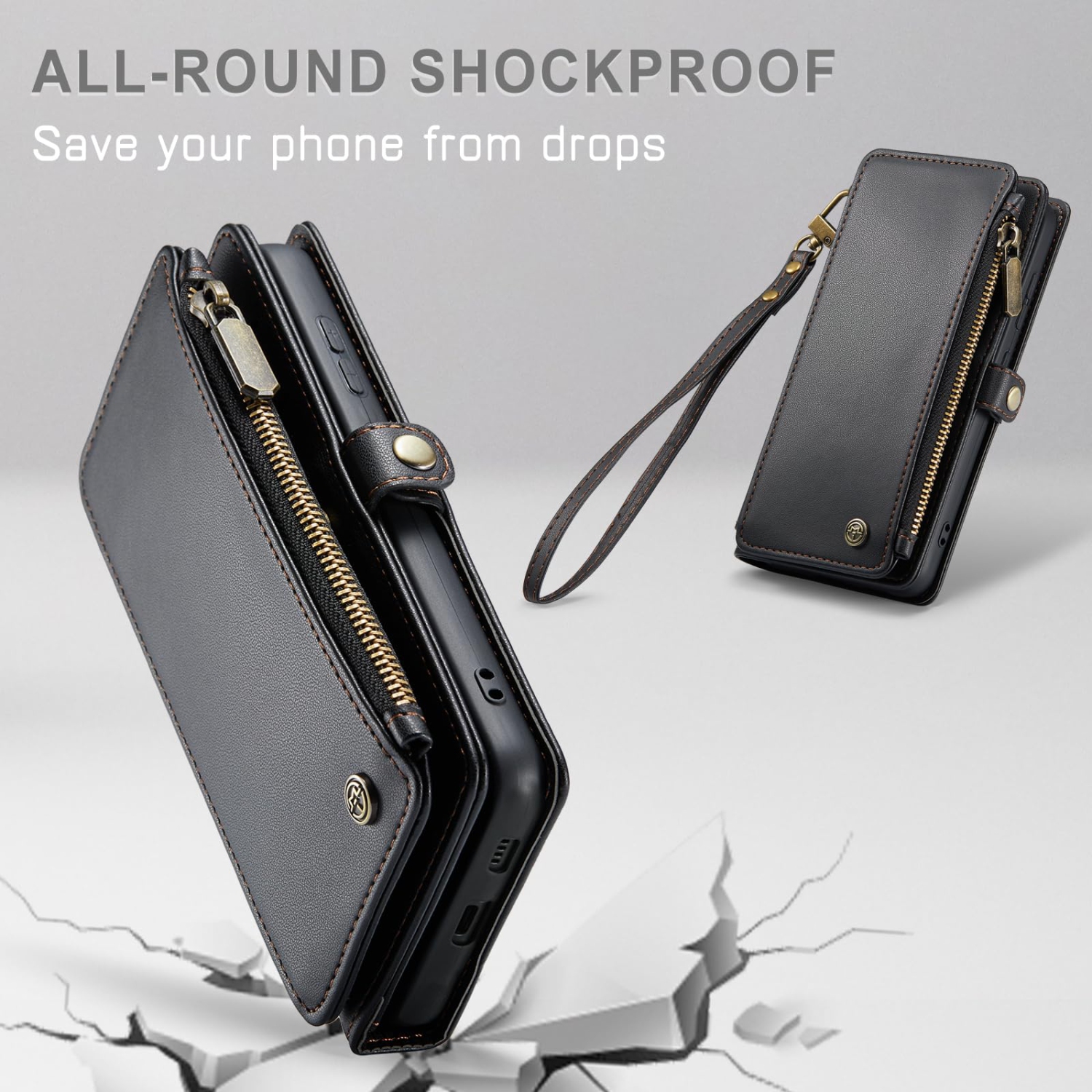 Samsung Galaxy S24 Case, Rfid Blocking Galaxy S24 Case Wallet for Women Men with Credit Card Holder, PU Leather Magnetic Flip Zipper Strap Wallet