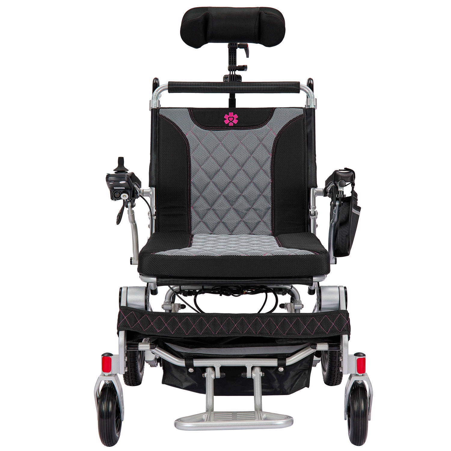 180° Auto Backrest Reclining Motorized Wheelchair, 56 cm Wide Breathable Seat, Adjustable Headrest Digital Joystick Caregiver Remote, Smooth