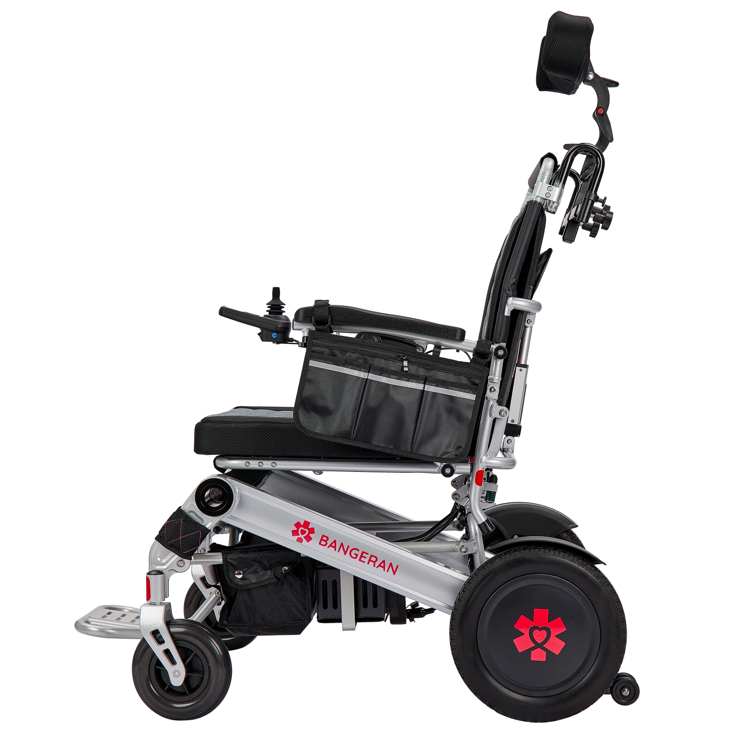 180° Auto Backrest Reclining Motorized Wheelchair, 56 cm Wide Breathable Seat, Adjustable Headrest Digital Joystick Caregiver Remote, Smooth