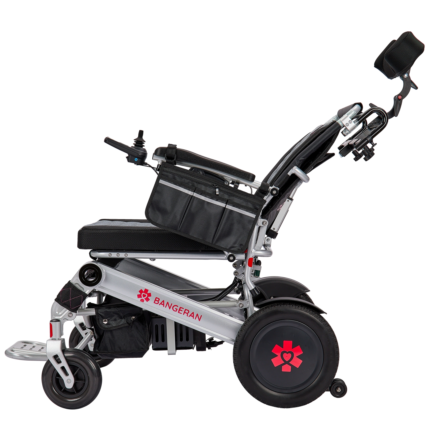 180° Auto Backrest Reclining Motorized Wheelchair, 56 cm Wide Breathable Seat, Adjustable Headrest Digital Joystick Caregiver Remote, Smooth