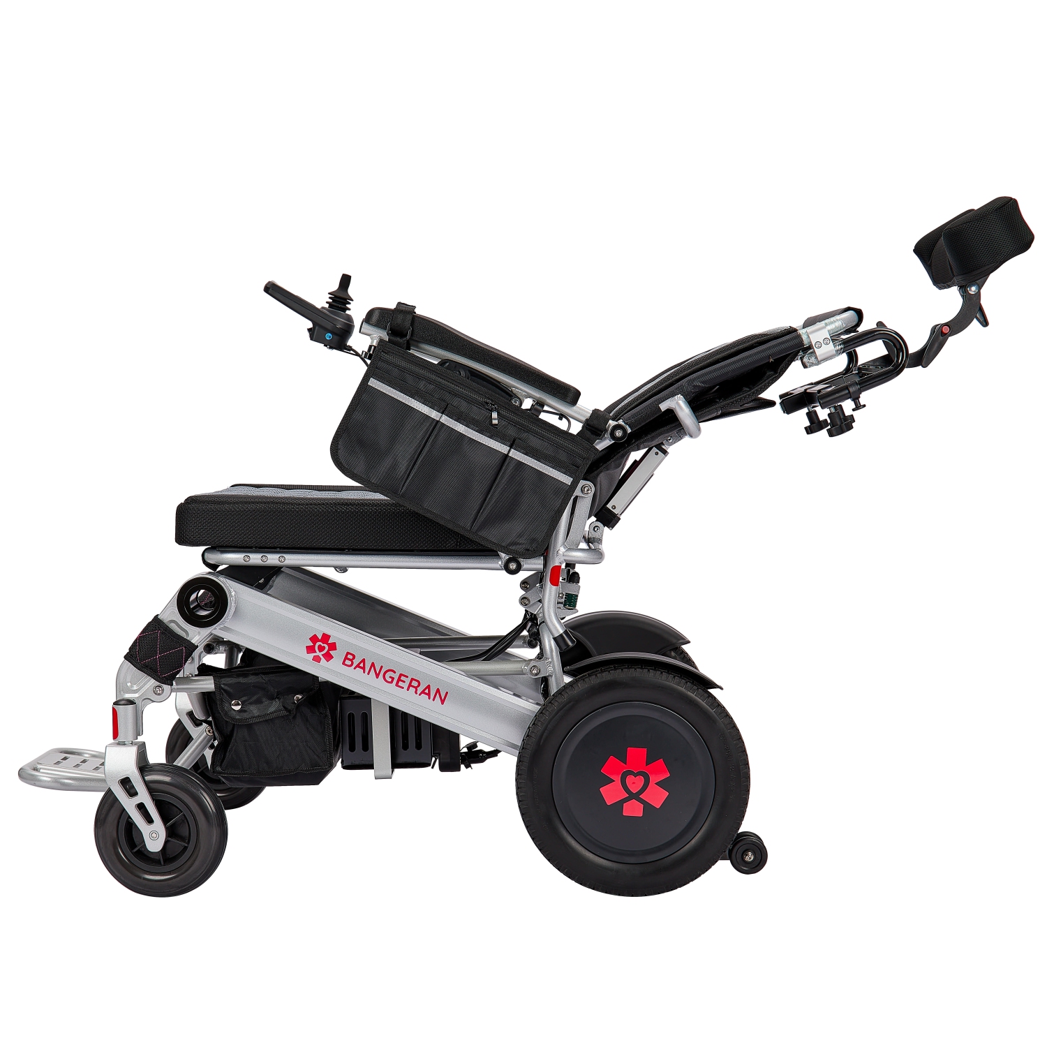 180° Auto Backrest Reclining Motorized Wheelchair, 56 cm Wide Breathable Seat, Adjustable Headrest Digital Joystick Caregiver Remote, Smooth