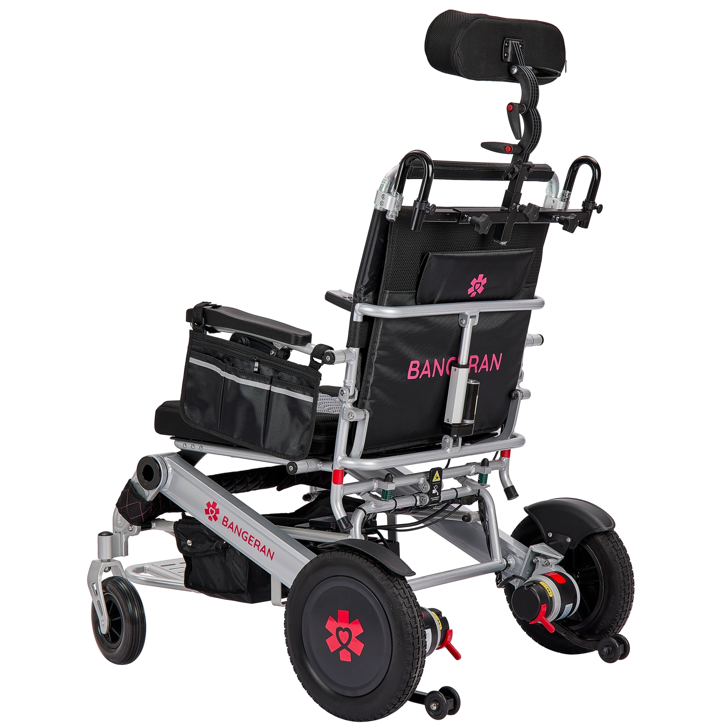 180° Auto Backrest Reclining Motorized Wheelchair, 56 cm Wide Breathable Seat, Adjustable Headrest Digital Joystick Caregiver Remote, Smooth