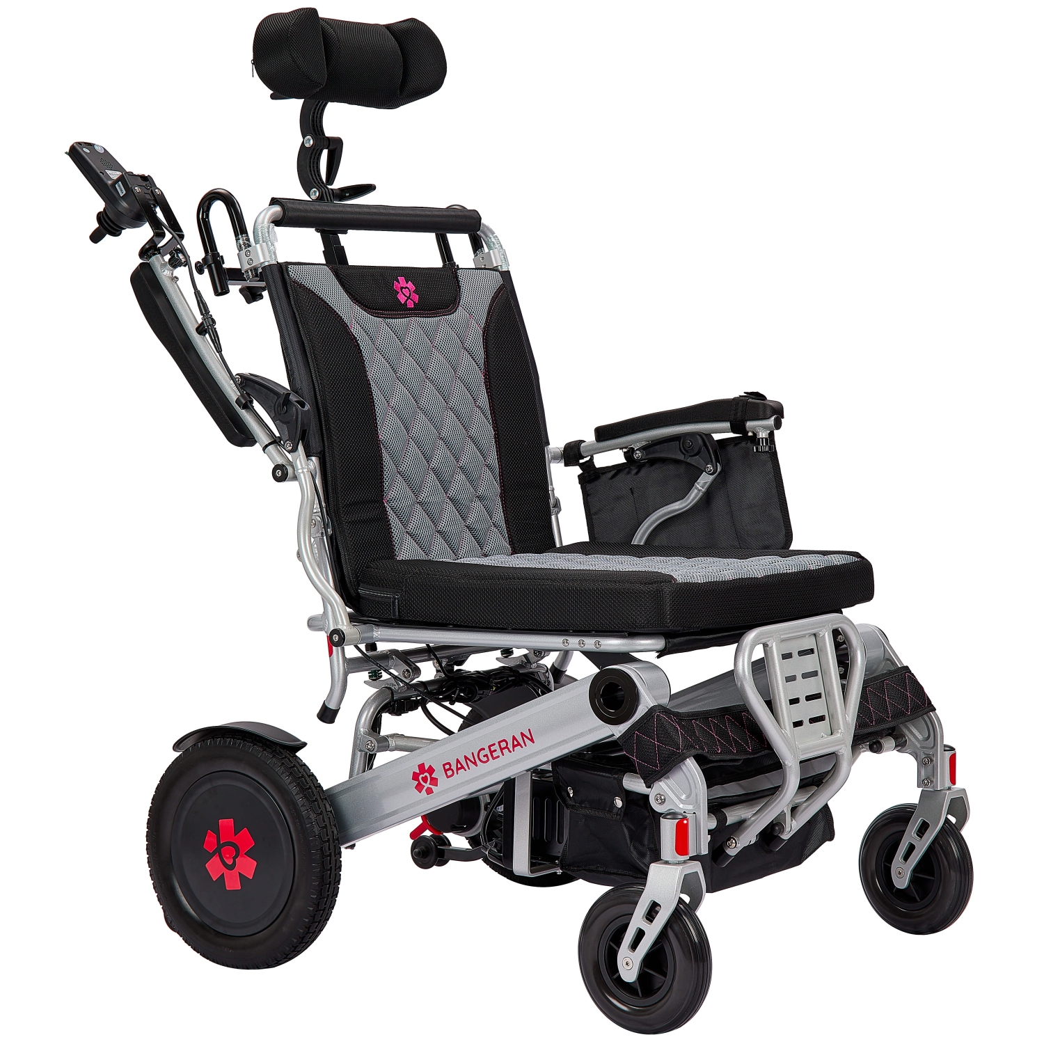 180° Auto Backrest Reclining Motorized Wheelchair, 56 cm Wide Breathable Seat, Adjustable Headrest Digital Joystick Caregiver Remote, Smooth