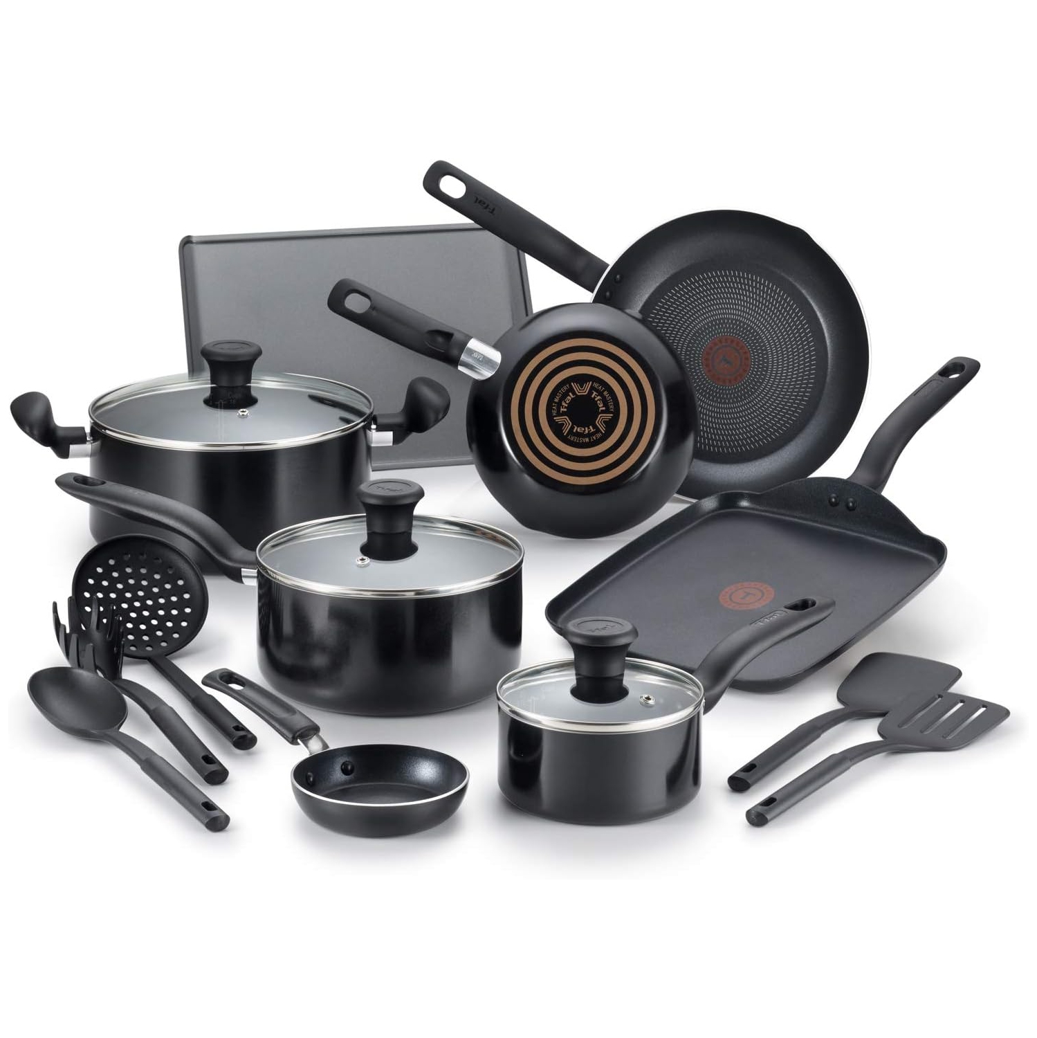 T-Fal Culinaire Non-Stick Aluminum, 16 Piece Pots and Pans Cookware Set, Dishwasher & Oven Safe, PFOA Free, Stainless
