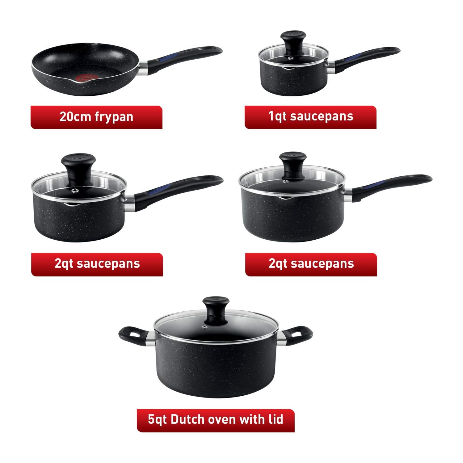 T-fal Signature 9pc Cookware Set, Non Stick pots and Pans, Non Toxic Cookware Set, Thermo-spot Heat Indicator, Dishwasher Safe, Black