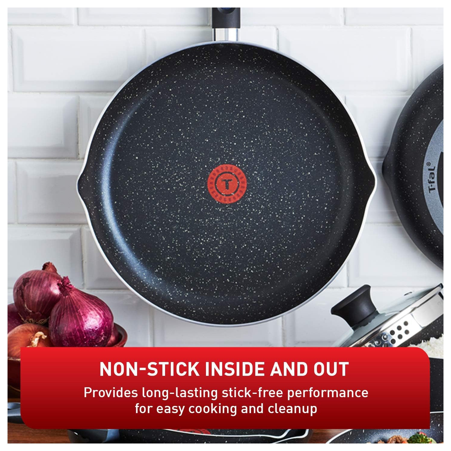 T-fal Signature 9pc Cookware Set, Non Stick pots and Pans, Non Toxic Cookware Set, Thermo-spot Heat Indicator, Dishwasher Safe, Black