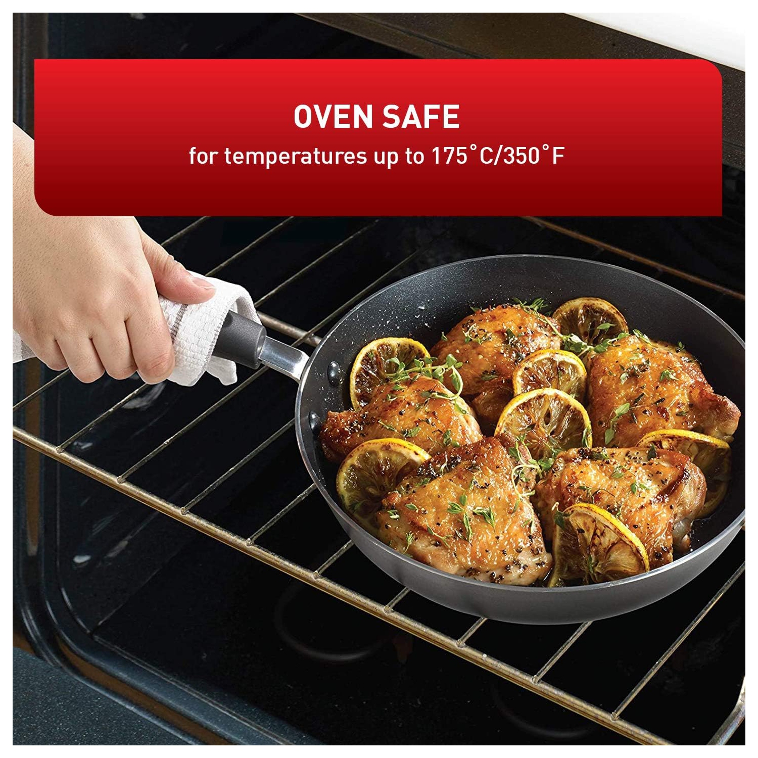 T-fal Signature 9pc Cookware Set, Non Stick pots and Pans, Non Toxic Cookware Set, Thermo-spot Heat Indicator, Dishwasher Safe, Black