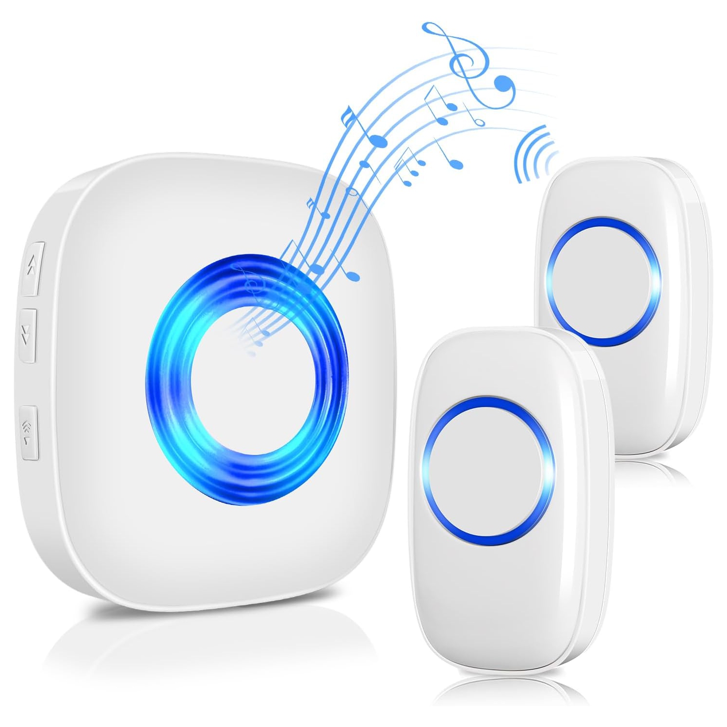 Sonnette sans fil à 2 boutons-poussoirs, sonnette de porte étanche offrant une portée de 1300 pi; 58 carillons de porte; 5 niveaux de volume; mode