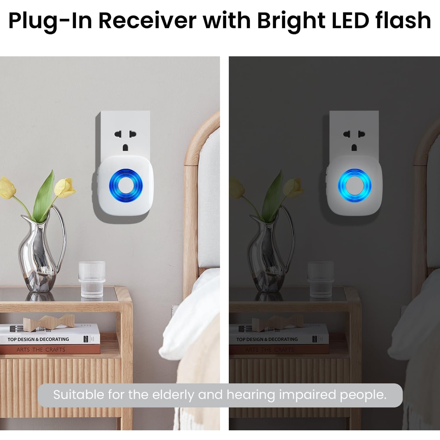 Wireless Doorbell Chime Kits with 1 Transmitter+1 Receiver, Operating at 1300-ft Range 58 Ringtones 5 Volume Levels & LED Flash, Door Bell for Home