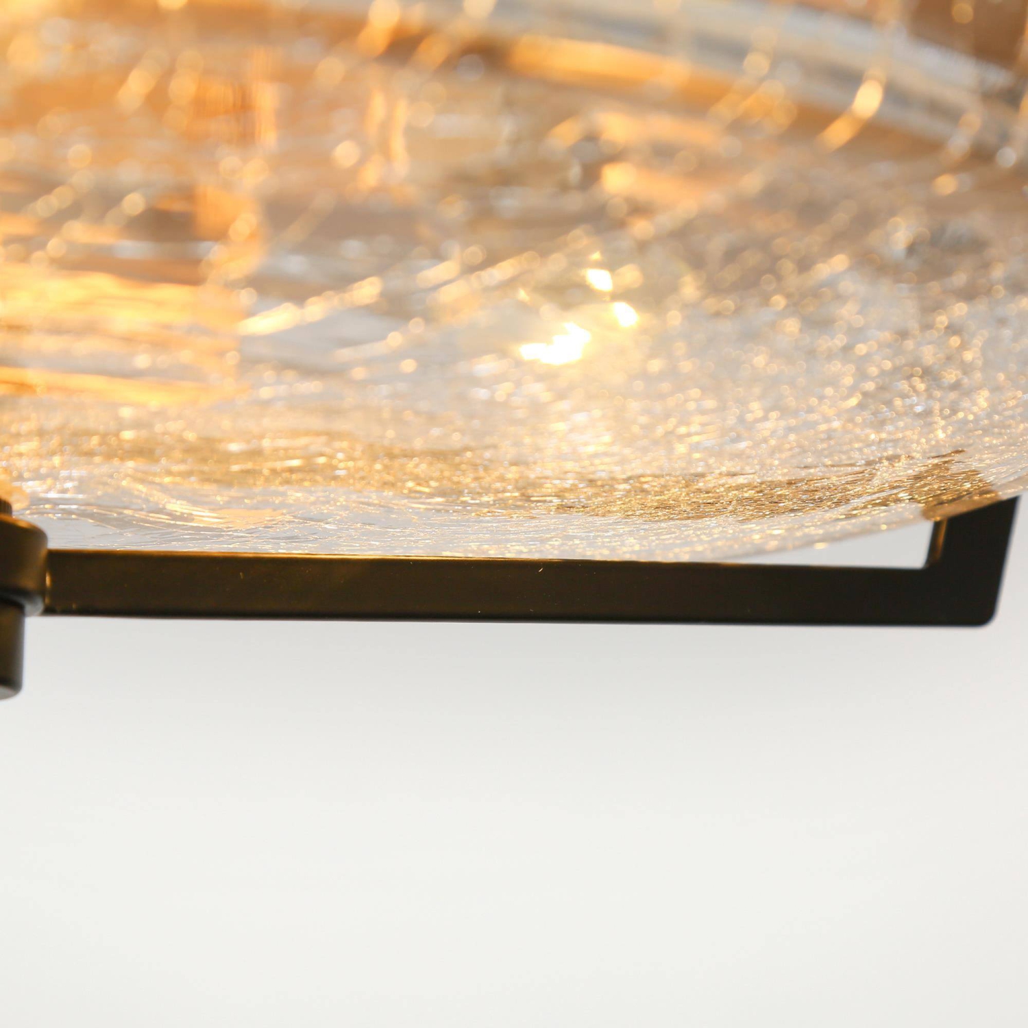 Modern Farmhouse Circle Flush Mount Lighting, 3-Light Gold Transitional Round Ceiling Lights with Crackle Glass Shade