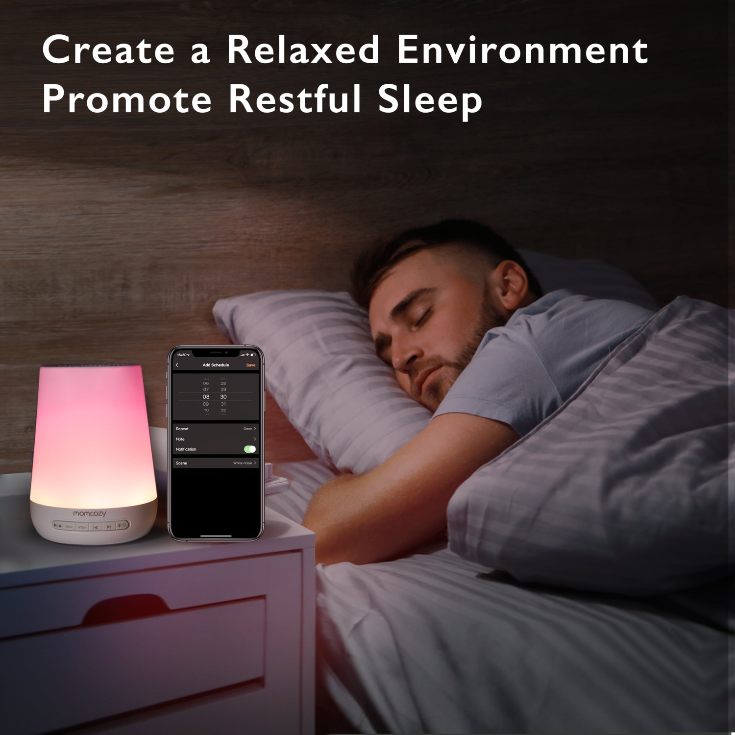 Baby Sound Machine, Momcozy White Noise Machine for Baby Sleeping with Night Light, Toddler Sleep Trainer with 34 Soothing Sounds, Timer, App Remote