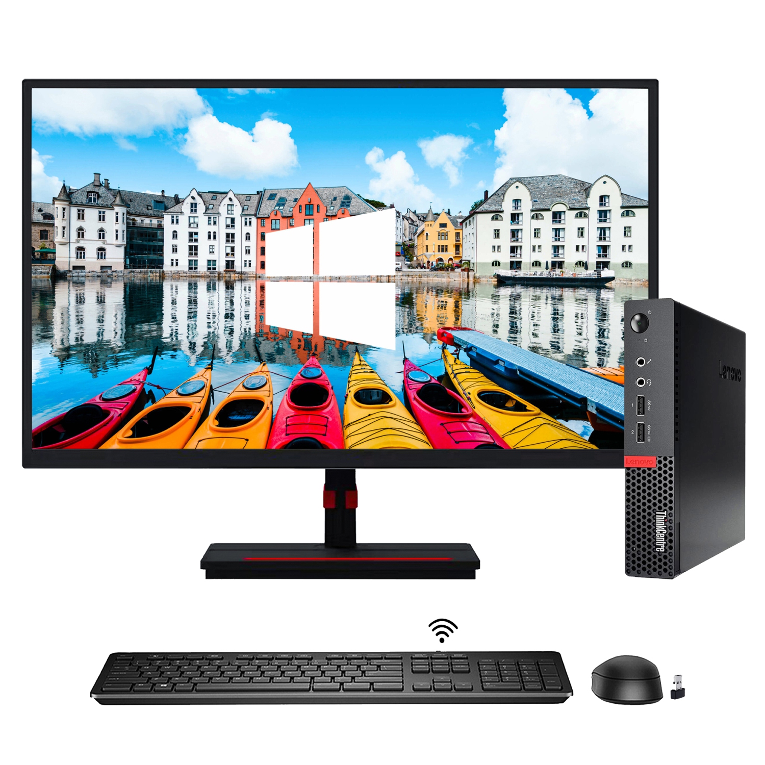 Refurbished (Good) - Lenovo ThinkCentre M710q Mini High-Performance Windows 10 Pro Desktop Computer Tiny PC Intel Core i5 7400T 16GB DDR4 RAM 256GB NVMe SSD New 22inch Monitor WIFI