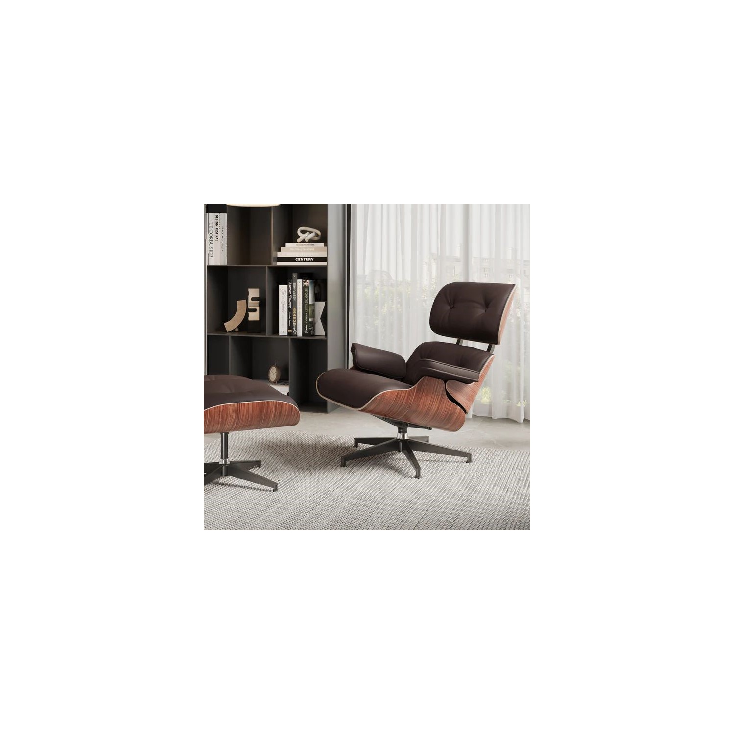 Valencia Armoni Eames Replica Leather Lounge Chocolate Chair & Ottoman
