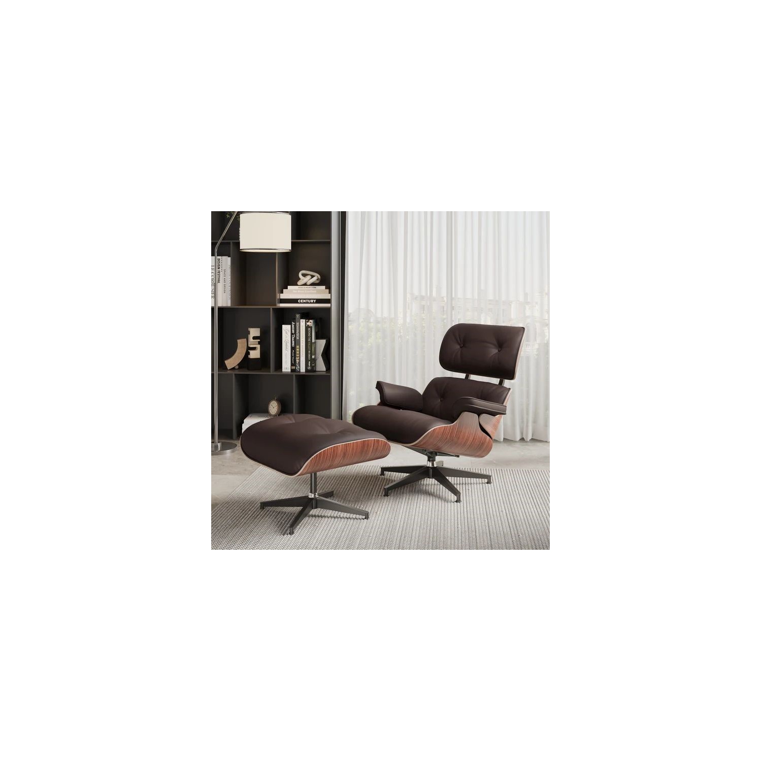 Valencia Armoni Eames Replica Leather Lounge Chocolate Chair & Ottoman