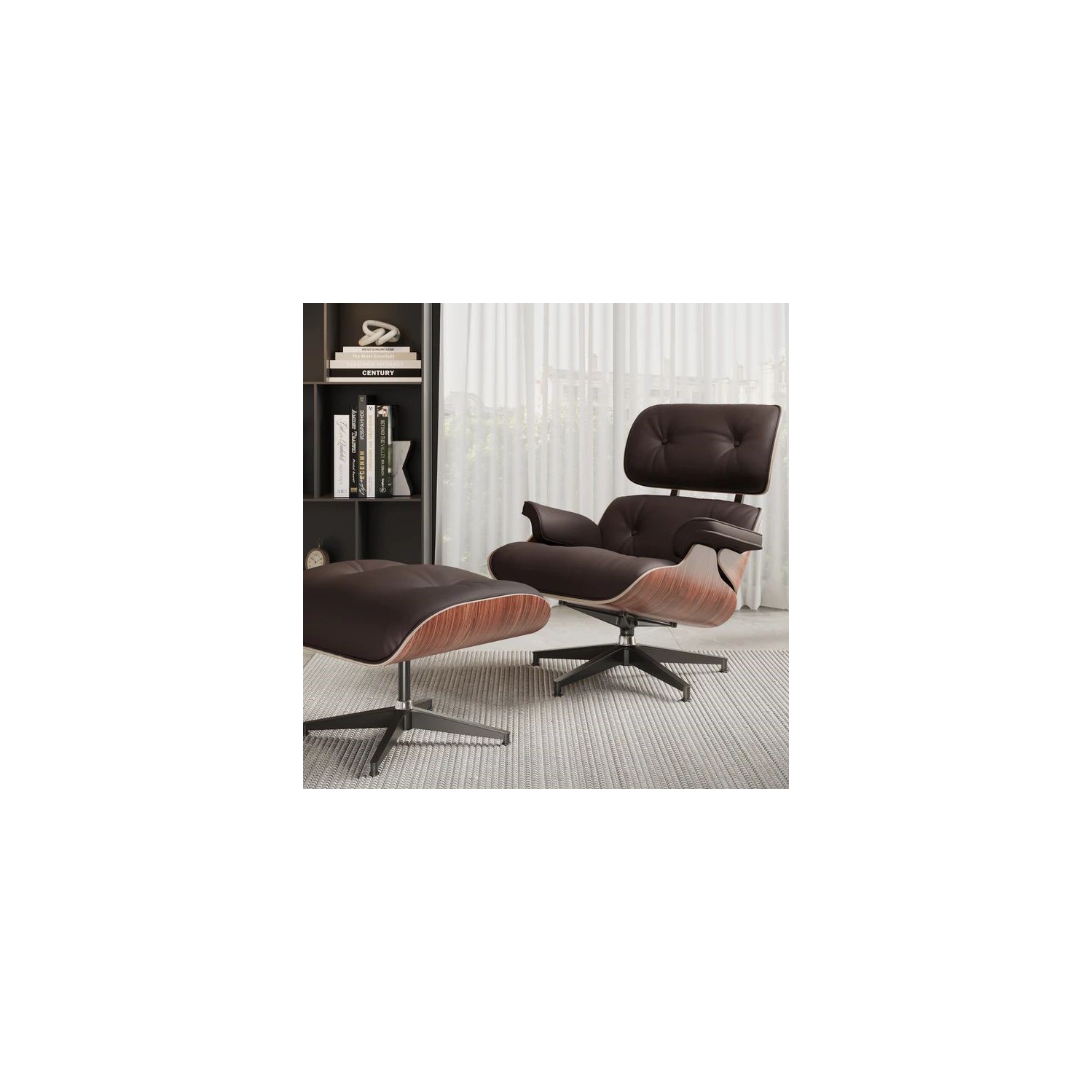 Valencia Armoni Eames Replica Leather Lounge Chocolate Chair & Ottoman