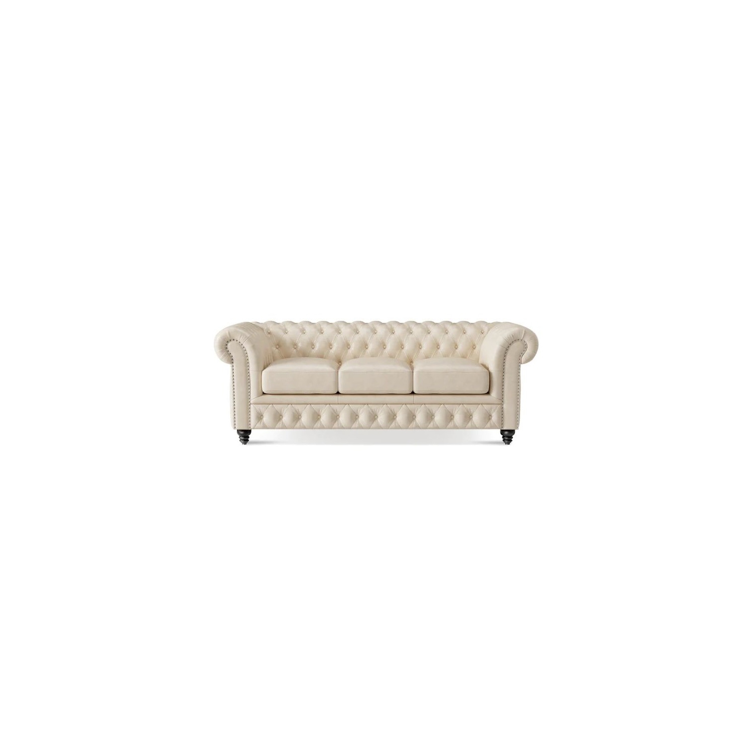 Valencia Parma 82" Wide Full-Aniline Leather 3 Seats Chesterfield Antique White Sofa