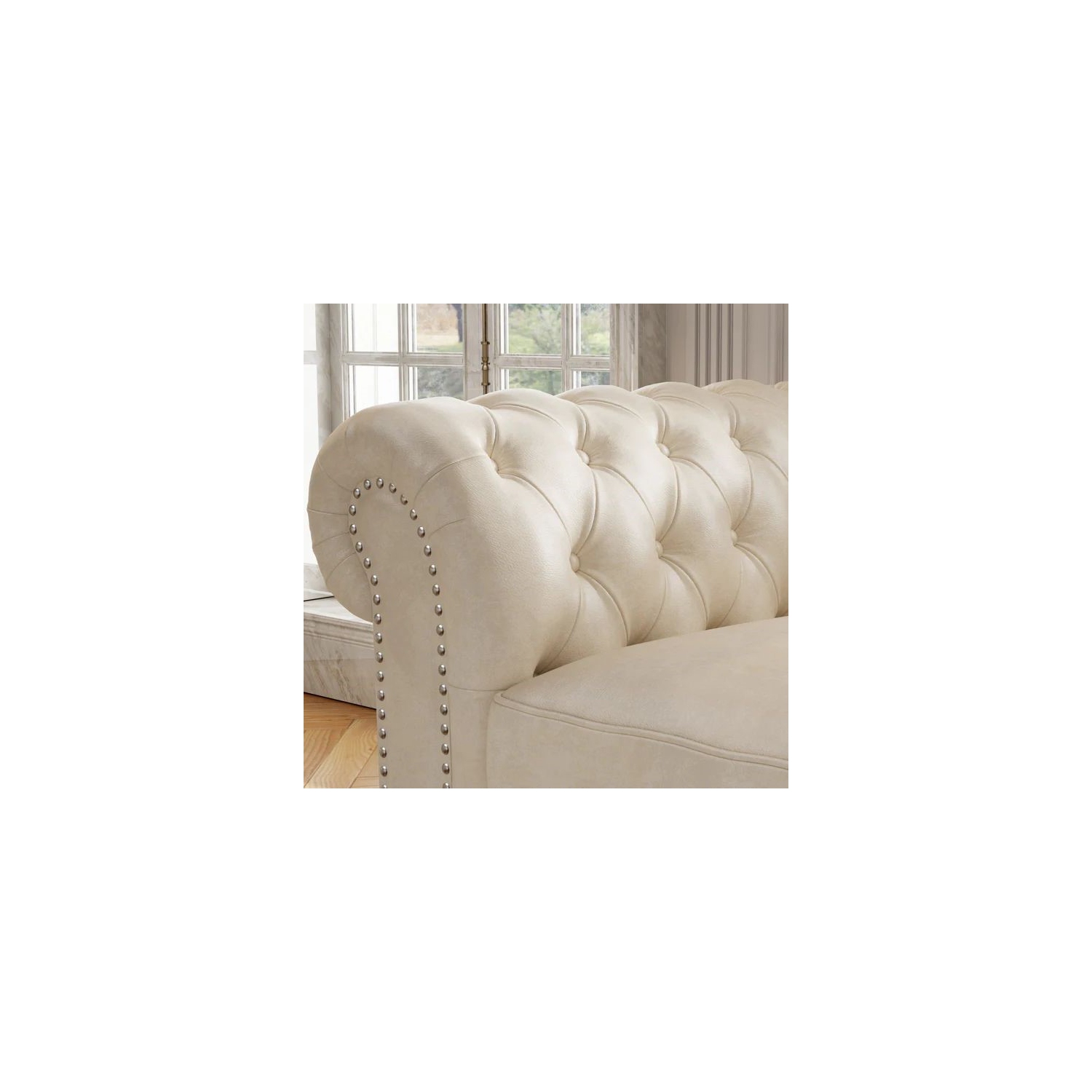 Valencia Parma 82" Wide Full-Aniline Leather 3 Seats Chesterfield Antique White Sofa