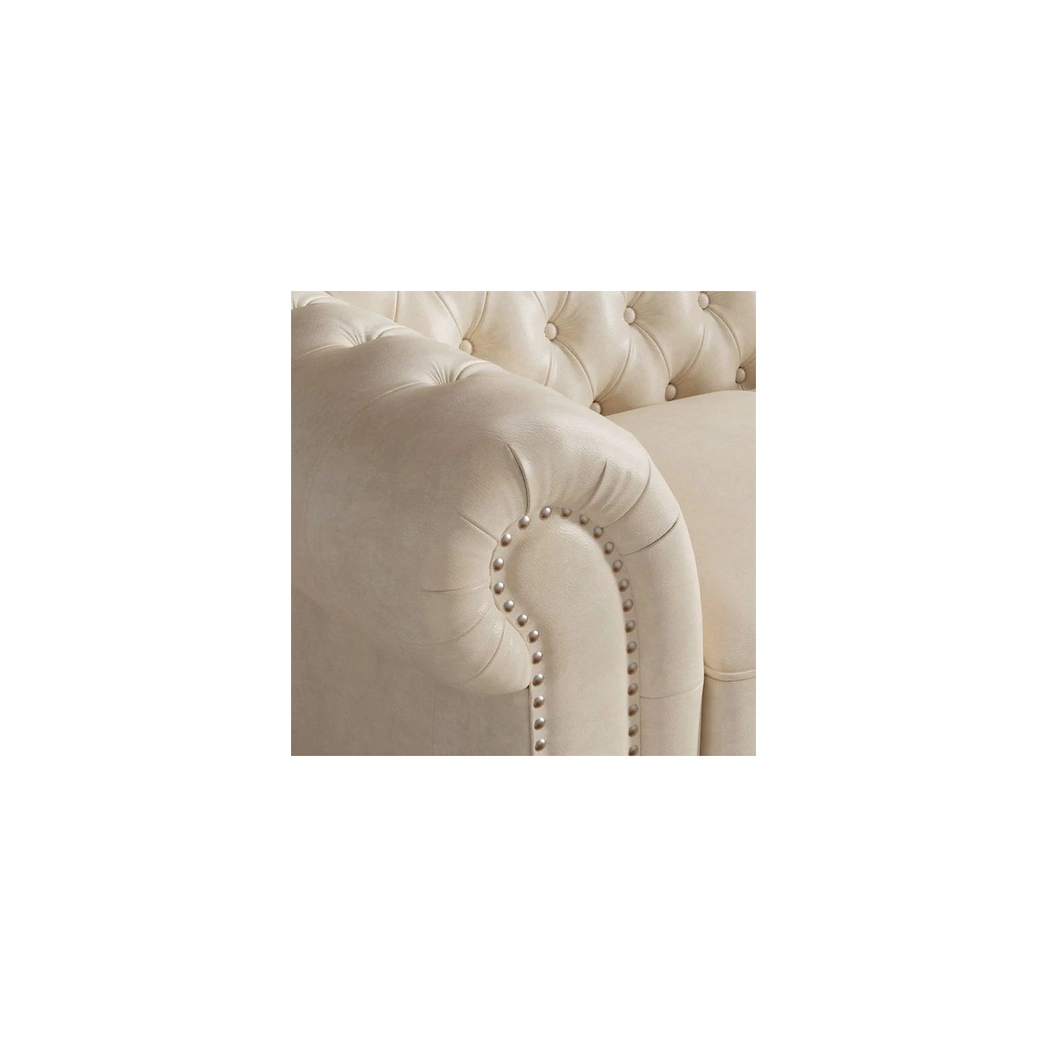 Valencia Parma 82" Wide Full-Aniline Leather 3 Seats Chesterfield Antique White Sofa