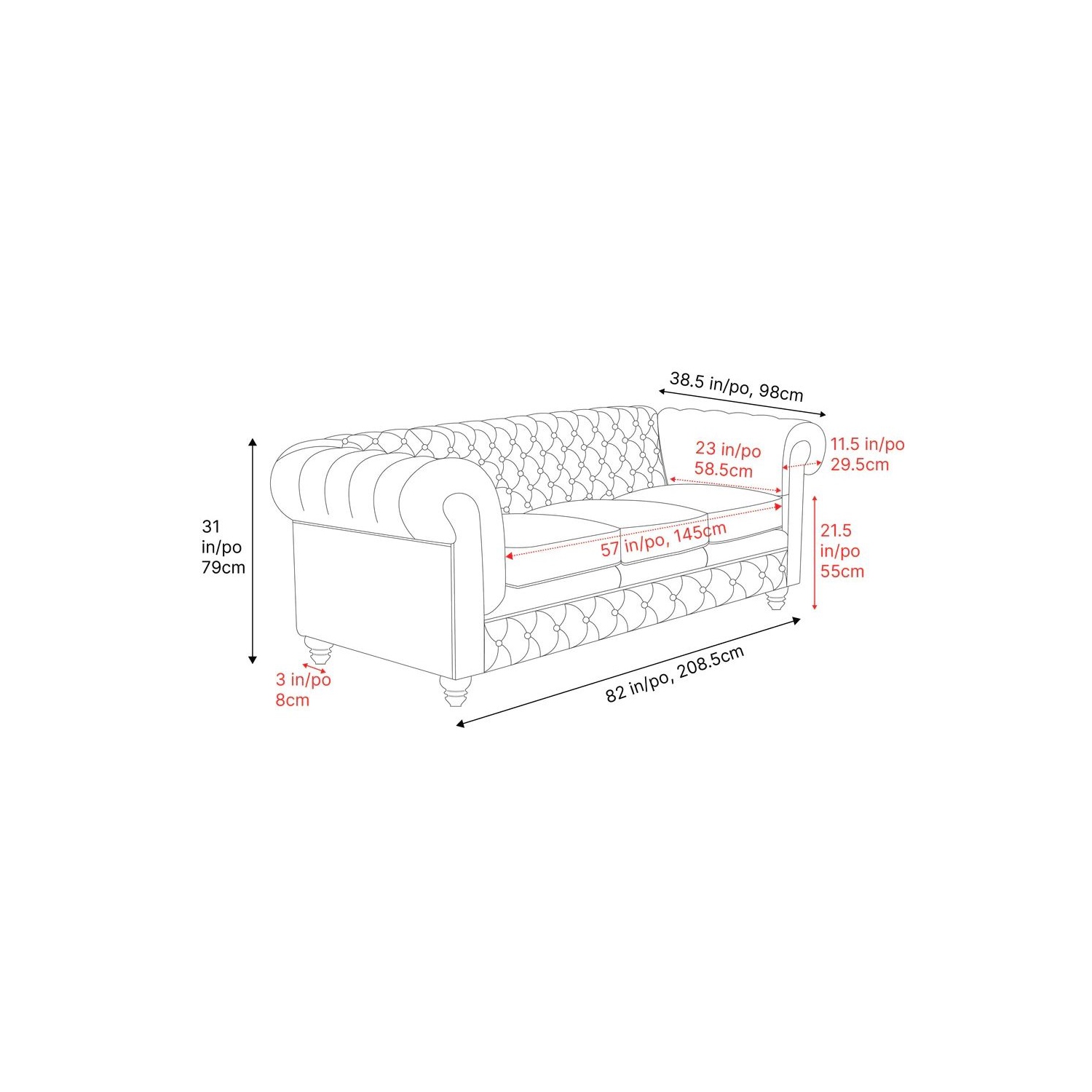 Valencia Parma 82" Wide Full-Aniline Leather 3 Seats Chesterfield Antique White Sofa