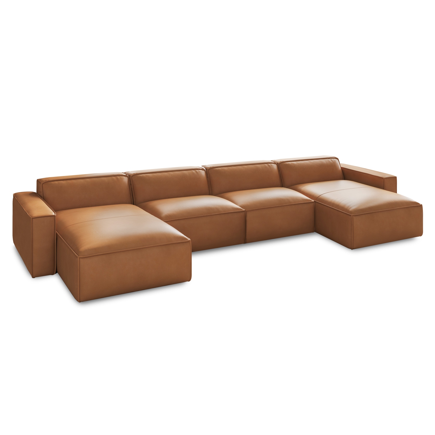 Valencia Nathan Aniline en cuir modulaire 4 sièges et 2 chaises canapé brun caramel