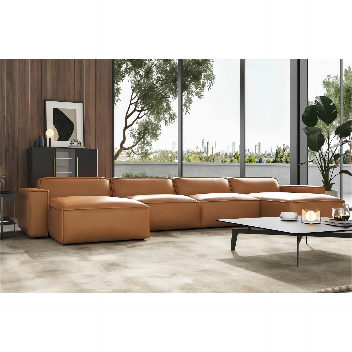Valencia Nathan Aniline en cuir modulaire 4 sièges et 2 chaises canapé brun caramel