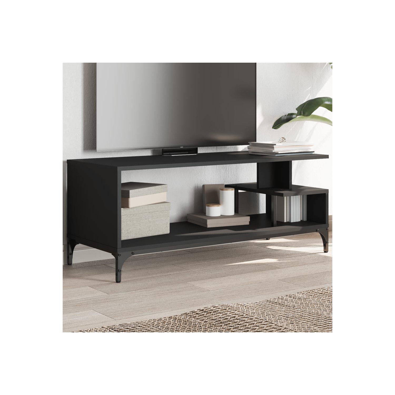 vidaXL TV Cabinet Black 102x40x41 cm Engineered Wood and Powder-coated Steel