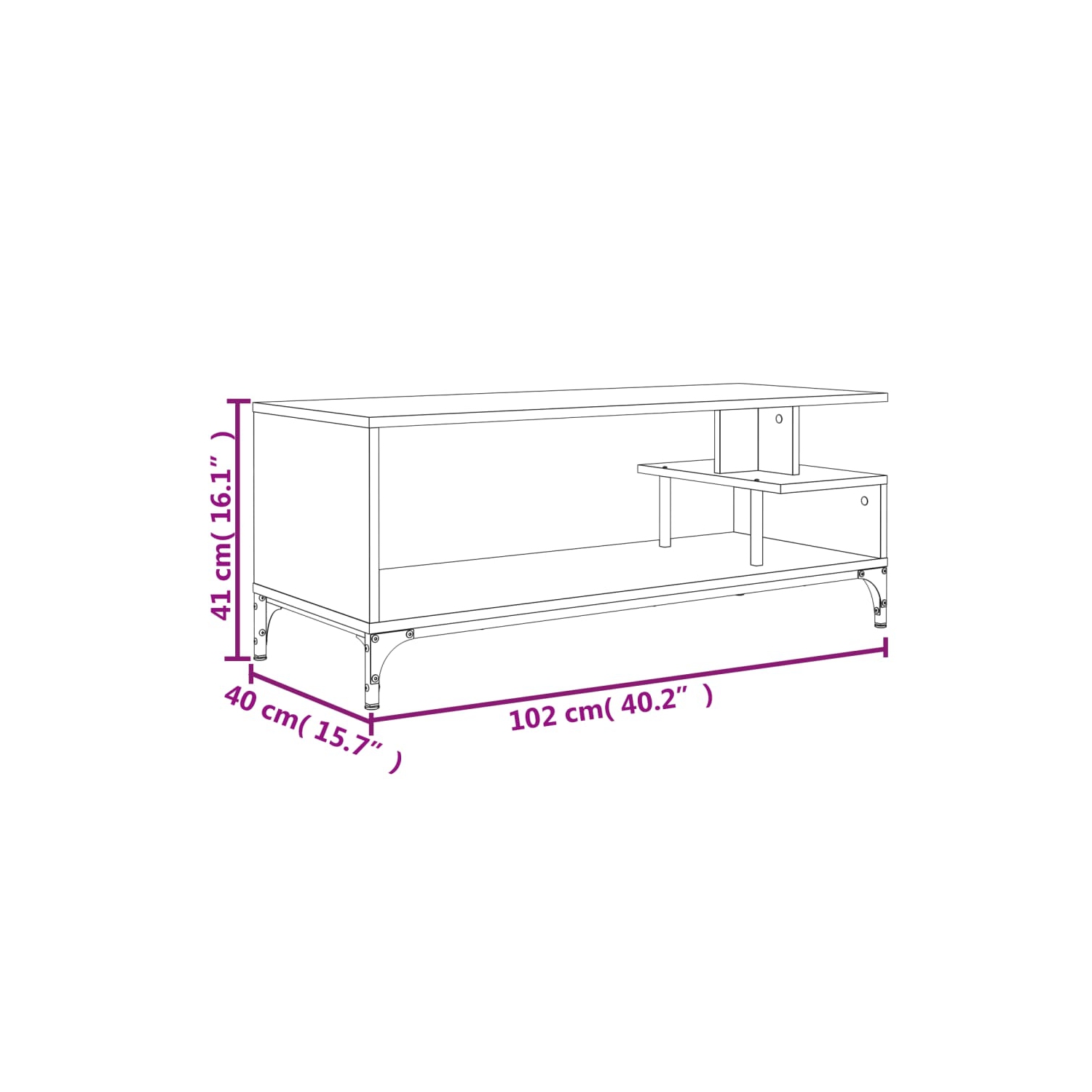 vidaXL TV Cabinet Black 102x40x41 cm Engineered Wood and Powder-coated Steel