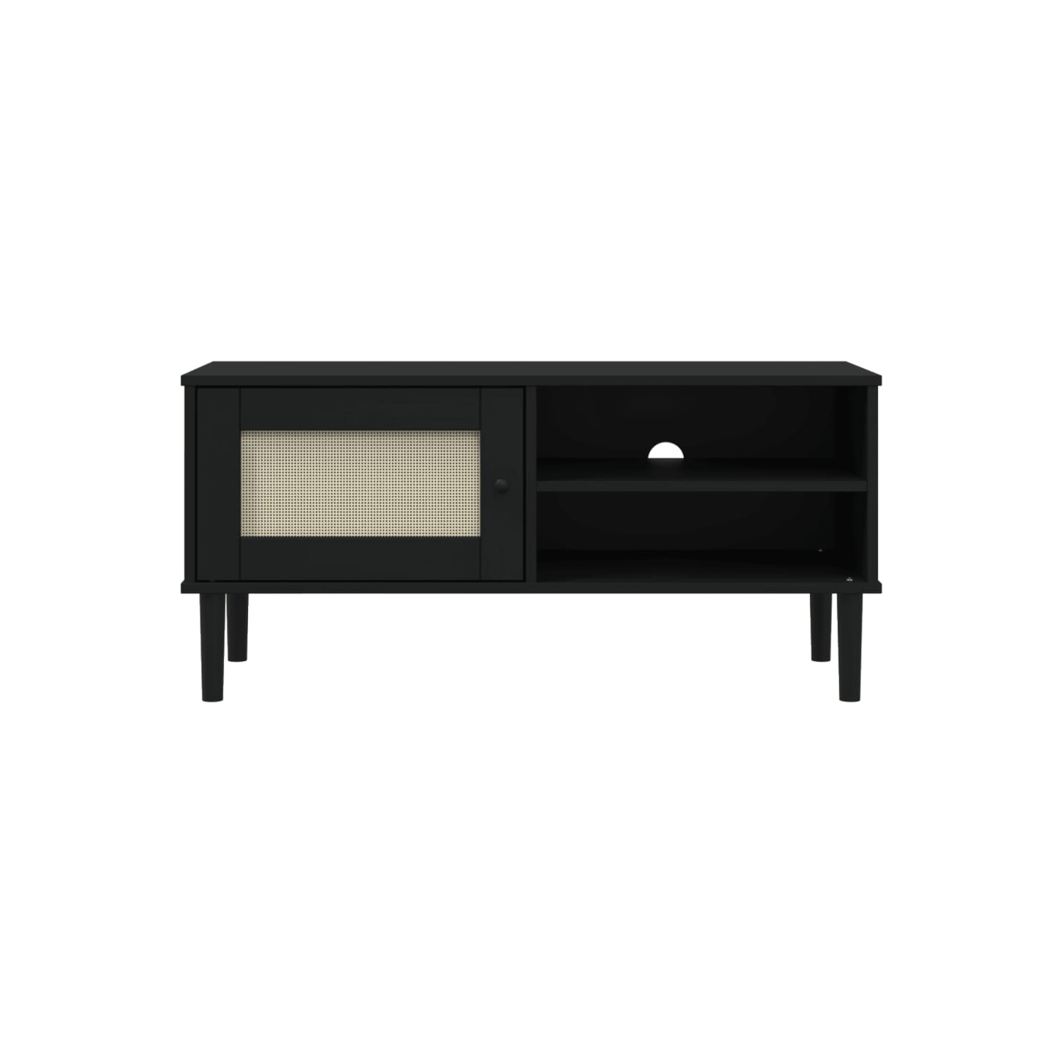vidaXL TV Cabinet SENJA Rattan Look Black 106x40x49cm Solid Wood Pine