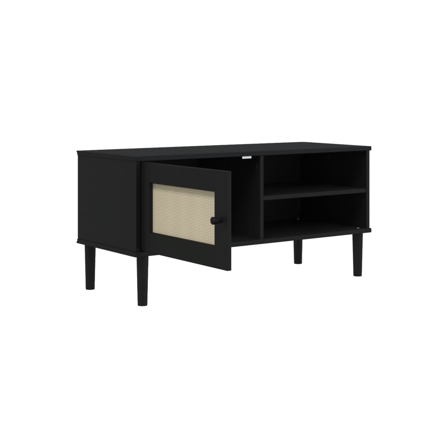 vidaXL TV Cabinet SENJA Rattan Look Black 106x40x49cm Solid Wood Pine