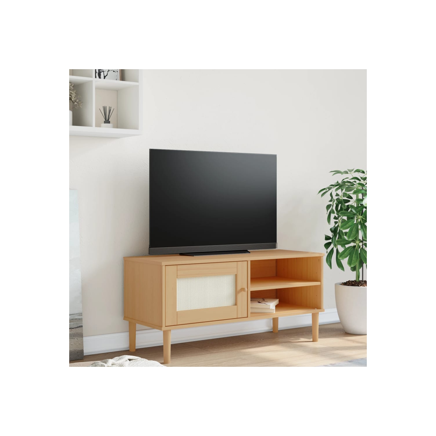 vidaXL TV Cabinet SENJA Rattan Look Brown 106x40x49cm Solid Wood Pine