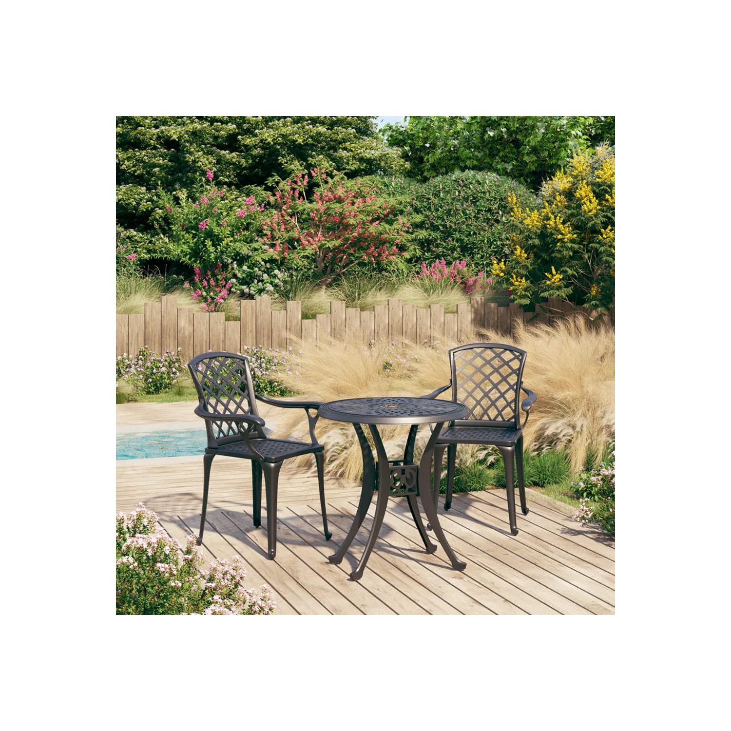 vidaXL 3 Piece Bistro Set Cast Aluminium Black