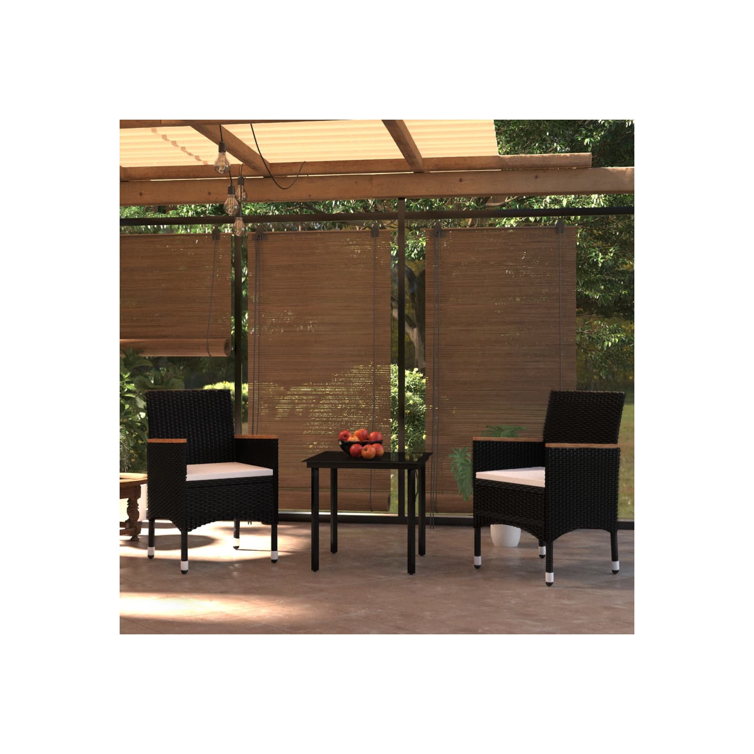 Ensemble de salle à manger de jardin de 3 pièces avec coussins, noir vidaXL