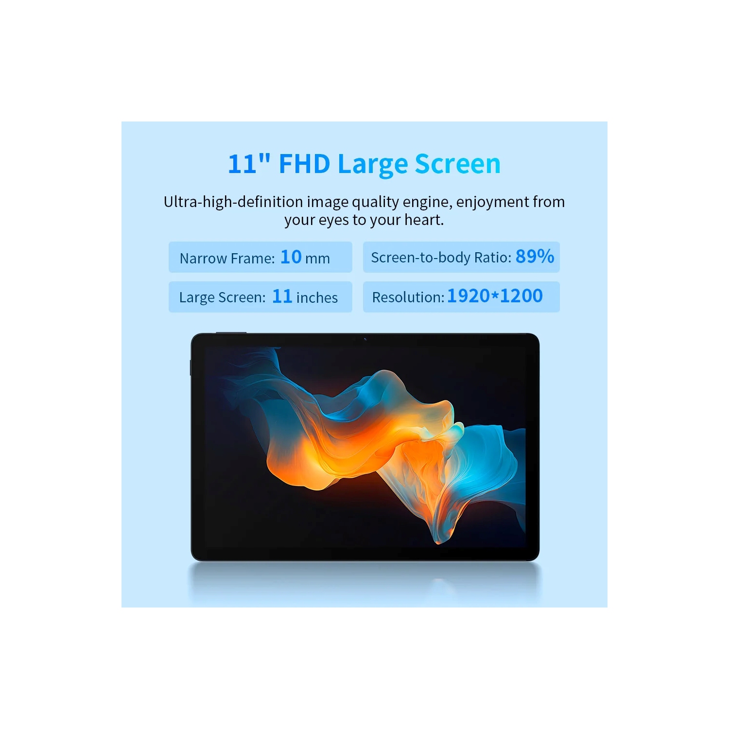 Tablette A5 11 po de FreeYond, mémoire vive 8&nbsp;Go HD intégrale, stockage 256&nbsp;Go, Android 13, étui folio gratuit-Gris ciel