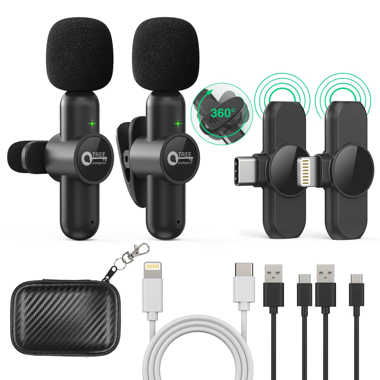 Wireless Lavalier Microphone for iPhone/ipad/Android,Lapel Clip on Microphone Plug-Play Auto-Sync for Facebook,YouTube,Video/Vlog Recording,Live