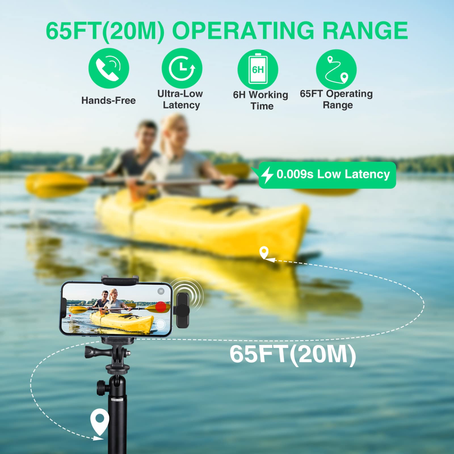 Wireless Lavalier Microphone for iPhone/ipad/Android,Lapel Clip on Microphone Plug-Play Auto-Sync for Facebook,YouTube,Video/Vlog Recording,Live